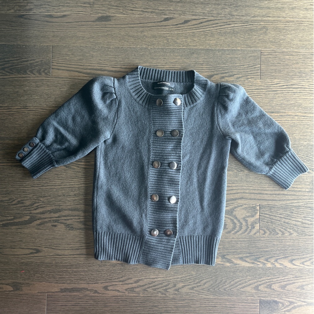 Club Monaco double breasted puff sleeve Sweater cardigan in size XS dark grey